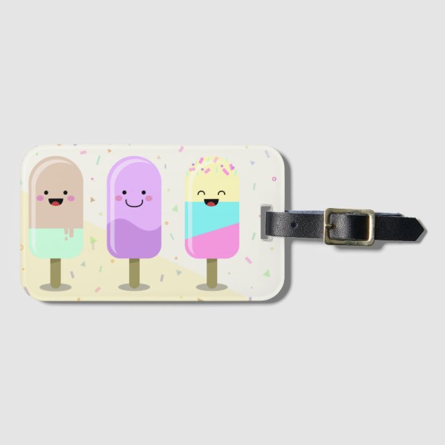 Etiqueta Para Maletas Pastel Chibi Ice Lollies Cute Personalizado (Anverso horizontal)