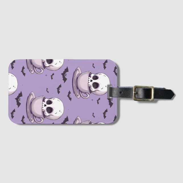 Etiqueta Para Maletas Pastel Goth Skull in Teacup (Anverso horizontal)