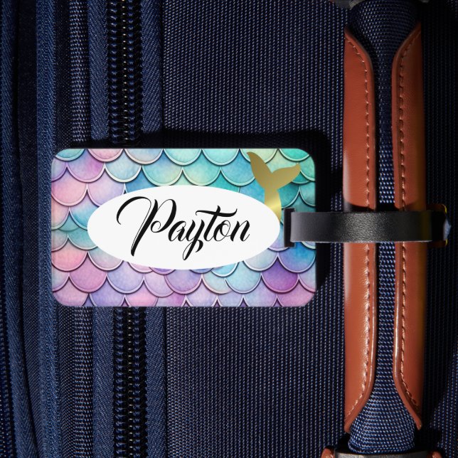 Etiqueta Para Maletas Pastel Mermaid Scales (Reverso  In Situ 2)