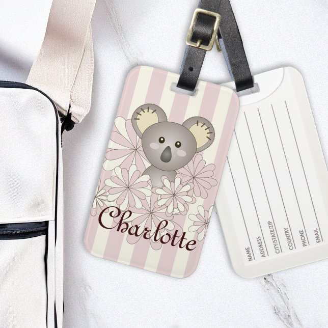 Etiqueta Para Maletas Pastel rosa dulce bebé Koala Chicas niños (Subido por el creador)