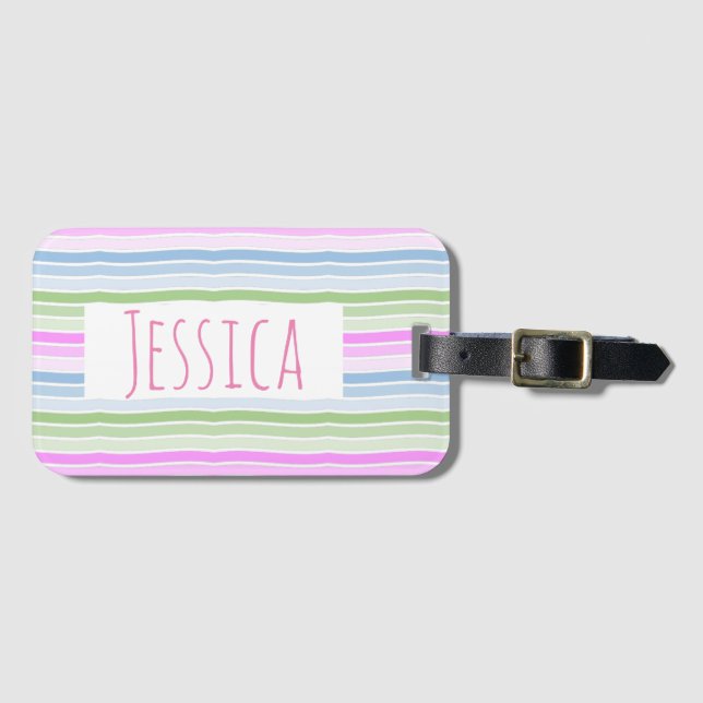 Etiqueta Para Maletas Pastel Wavy Striped Modern Personalizado (Anverso horizontal)