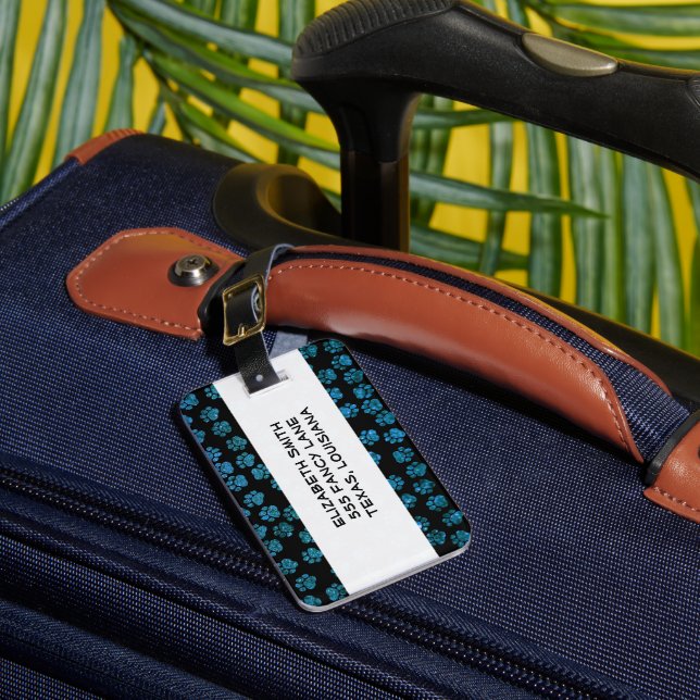 Etiqueta Para Maletas Patas azules, patas Purpurinas, Purpurina azul, ga (Anverso In situ 1)