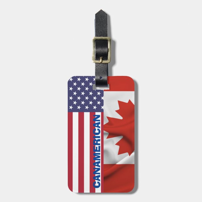 Etiqueta Para Maletas Patriótico, Bandera Americana Canadiense, 4 de Jul (Frente Vertical)
