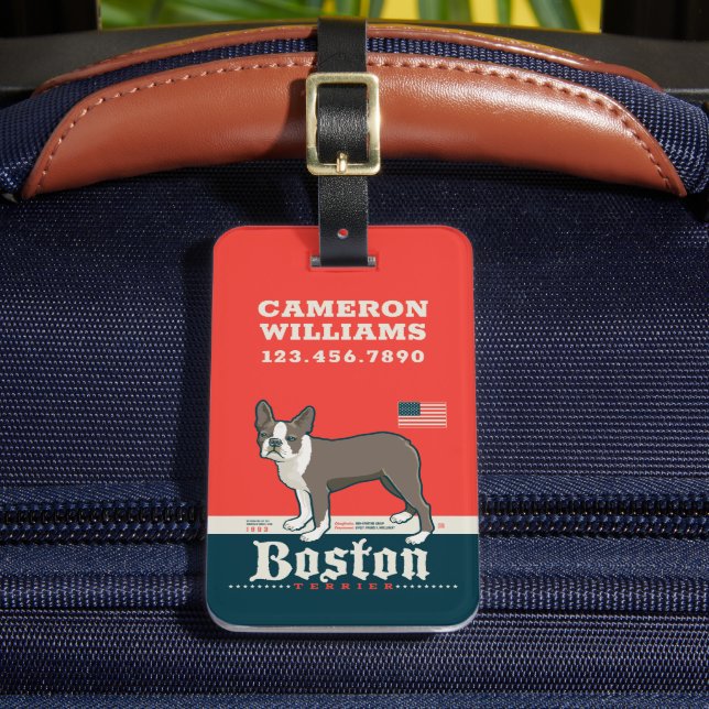 Etiqueta Para Maletas Patriótico | Boston Terrier (Anverso In situ 2)