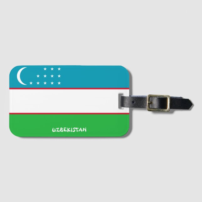 Etiqueta Para Maletas Patriótico de Bandera Nacional de Uzbekistán (Anverso horizontal)