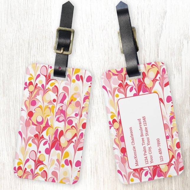 Etiqueta Para Maletas Patrón abstracto rosado (Pink, peach and red marble abstract personalized luggage tag)