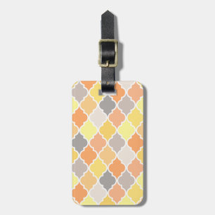 Etiqueta Para Maletas Patrón amarillo, naranja y quatrefoil gris