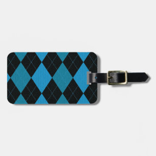 Etiqueta Para Maletas Patrón Argyle Azul Profundo y Negro