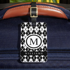 Etiqueta Para Maletas Patrón Argyle Blanco Y Negro personalizado