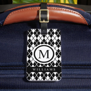 Etiqueta Para Maletas Patrón Argyle Blanco Y Negro personalizado