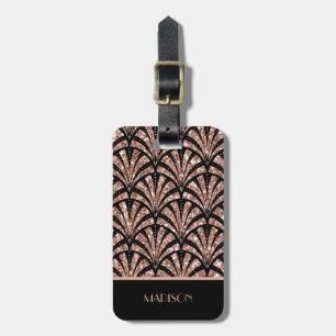 Etiqueta Para Maletas Patrón Art Deco de Monograma con Brillo de Oro Ros