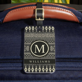Etiqueta Para Maletas Patrón azteca de color gris y crema negra personal