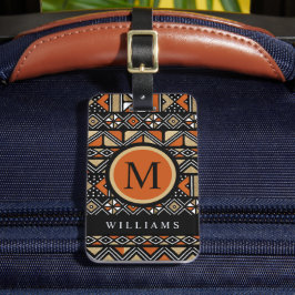 Etiqueta Para Maletas Patrón azteca Naranja de oro blanco negro personal