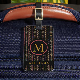 Etiqueta Para Maletas Patrón azteca rojo dorado negro personalizado