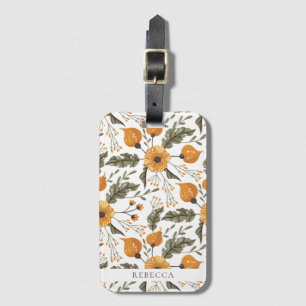Etiqueta Para Maletas Patrón botánico floral Blanco Dorado Nombre person