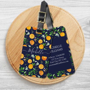 Etiqueta Para Maletas Patrón Botánico Floral de Citricos Naranja Verano