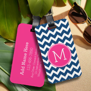 Etiqueta Para Maletas Patrón Chevron con monograma - Magenta de la Marin
