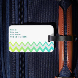 Etiqueta Para Maletas Patrón Chevron verde teal aqua ombre elegante