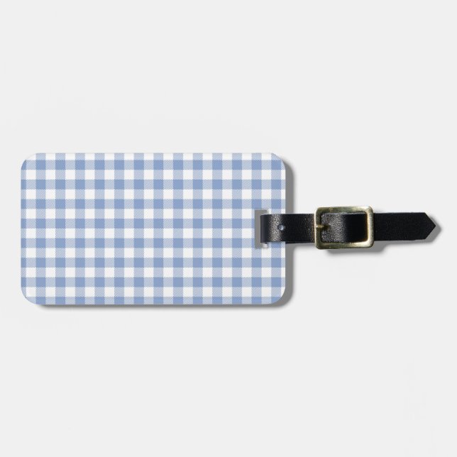 Etiqueta Para Maletas Patrón clásico de Gingham azul comprobado (Frente Horizontal)