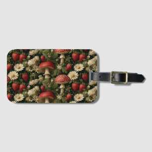 Etiqueta Para Maletas Patrón continuo con Fly Agaric rojo y flores