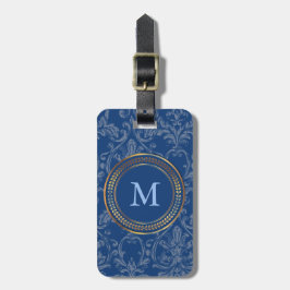Etiqueta Para Maletas Patrón curado monograma azul para él o para ella