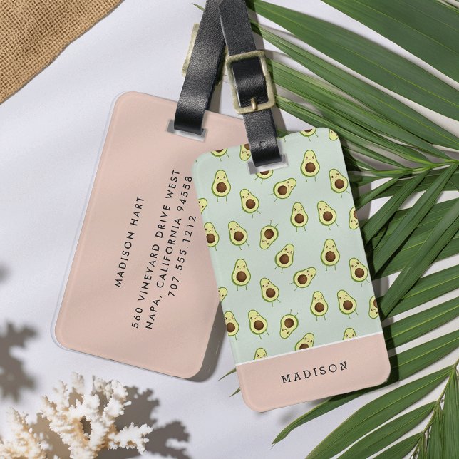 Etiqueta Para Maletas Patrón Cute Kawaii Sonriente de aguacate personali (Subido por el creador)