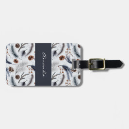 Etiqueta Para Maletas Patrón de acuarela de tonos de pino y agujas de pi