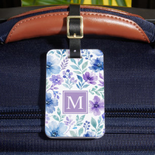 Etiqueta Para Maletas Patrón de acuarela floral personalizado de lavanda