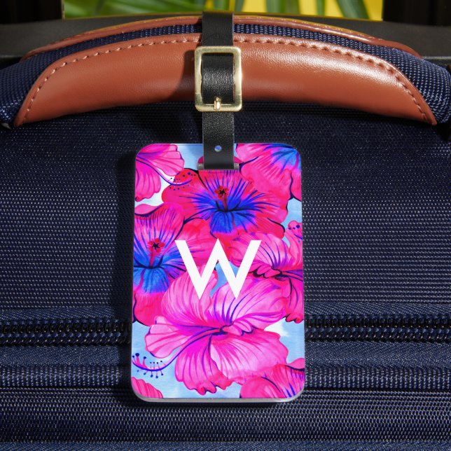 Etiqueta Para Maletas Patrón de acuarela monograma personalizado (Anverso In situ 2)