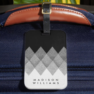 Etiqueta Para Maletas Patrón de Argyle personalizado en negro, blanco y 