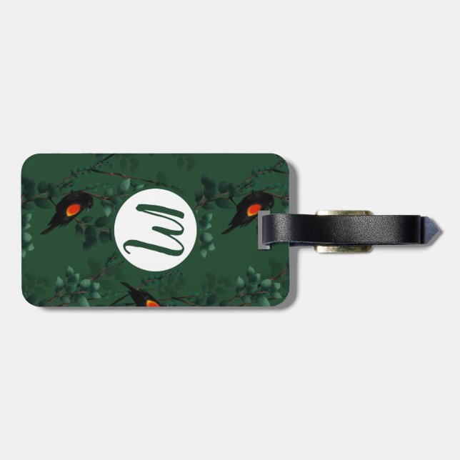 Etiqueta Para Maletas Patrón de ave negra de ala roja (Atrás Horizontal)