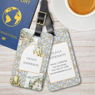 Etiqueta Para Maletas Patrón de azulejos mediterráneos de oliva amarillo