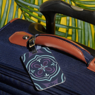 Etiqueta Para Maletas Patrón de Baldosas Florales Azuladas