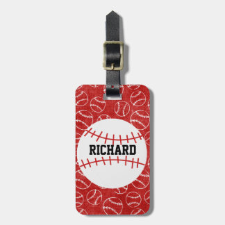 Etiqueta Para Maletas Patrón de béisbol rojo personalizado con béisbol