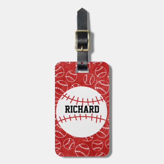 Etiqueta Para Maletas Patrón de béisbol rojo personalizado con béisbol (Frente Vertical)