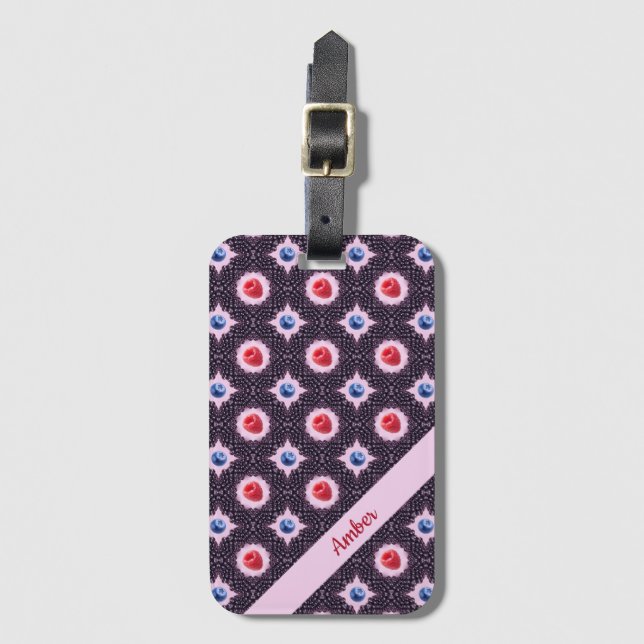 Etiqueta Para Maletas Patrón de Berry Bliss con nombre personalizado (Anverso vertical)