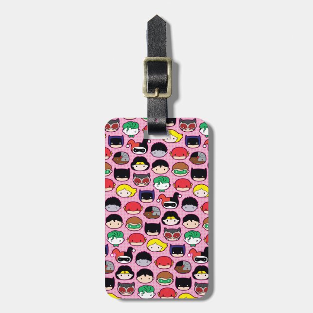 Etiqueta Para Maletas Patrón de cabeza de Chibi Justice League (Frente Vertical)