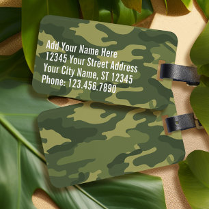 Etiqueta Para Maletas Patrón de camo militar verde con nombre y direcció