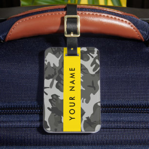 Etiqueta Para Maletas Patrón de camuflaje gris, tu nombre, Personaliza