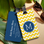 Etiqueta Para Maletas Patrón de cheurón amarillo y azul con monograma<br><div class="desc">Viaja con estilo un diseño moderno con colores brillantes y un lugar para añadir tus monogramas u otro texto. Si necesita ajustar la ilustración,  haga clic en el botón personalizar y realice cambios.</div>