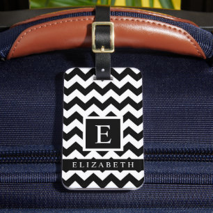 Etiqueta Para Maletas Patrón de cheurón blanco y negro de personalizable