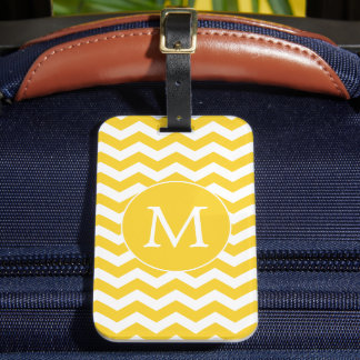 Etiqueta Para Maletas Patrón de cheurón de monograma amarillo colorido
