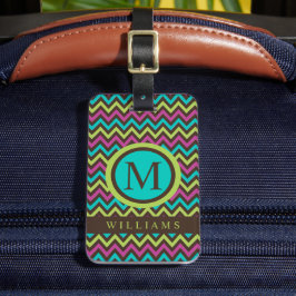 Etiqueta Para Maletas Patrón de cheurón negro azul verde púrpura persona