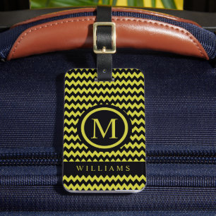 Etiqueta Para Maletas Patrón de Chevron negro verde limón amarillo perso