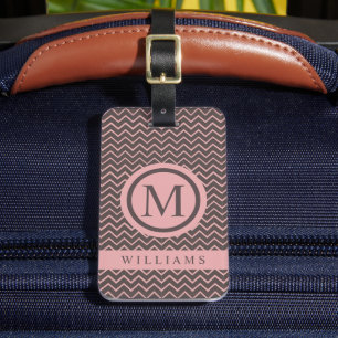 Etiqueta Para Maletas Patrón de Chevron rosa de color marrón personaliza