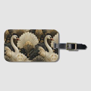 Etiqueta Para Maletas Patrón de cisne Art Deco de lujo y filigrana de or