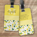 Etiqueta Para Maletas Patrón de cítricos de limón monograma<br><div class="desc">Diseño de monograma elegante con un patrón de limón cítrico</div>