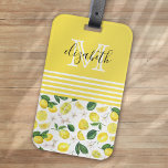 Etiqueta Para Maletas Patrón de cítricos de limón monograma<br><div class="desc">Diseño de monograma elegante con un patrón de limón cítrico</div>