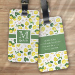Etiqueta Para Maletas Patrón de cítricos de limón monograma<br><div class="desc">Diseño de monograma elegante con un patrón de limón cítrico</div>