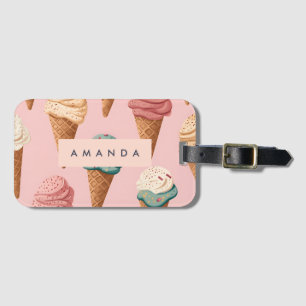 Etiqueta Para Maletas Patrón de cono de helado retro vintage personaliza